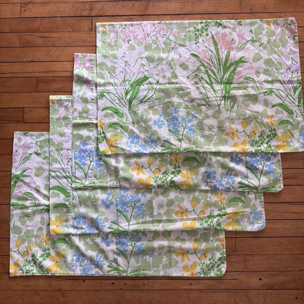 Lady Pepperell Vintage Daisy Poppies Floral Standard Pillow Case Set Of Four